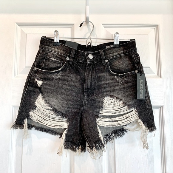 BLANK NYC Black Destroyed Ripped Shredded Cut-Off Denim Jean Shorts - Picture 1 of 10